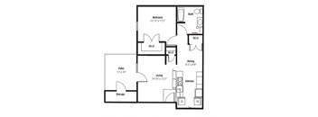 Wyandotte One Bedroom floor plan at Shenandoah Properties in Lafayette, IN 47905