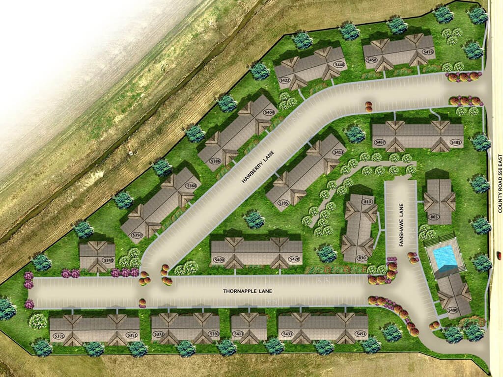 Garden Apartments & Clubhouse Map at Hawthorne Properties, Lafayette, IN 47905