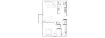 1 Bedroom 1 Bath 806 Sq.Ft. Floor Plan at Murdock Gardens, Lafayette, IN 47904
