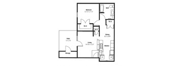 Dahlia 1 bedroom 1 bathroom 720 Sq.Ft. floor plan at Murdock Gardens, Lafayette, IN 47904