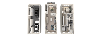 a floor plan of a 3d floor plan with a white car and a balcony