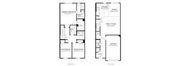 a floor plan of a house with three bedrooms and a family room