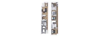A floor plan of a two-story apartment with a garage.