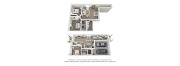 A floor plan of a two-story house with a living room, kitchen, dining room, and bedrooms.