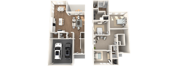 a rendering of a house and a car in a floor plan
