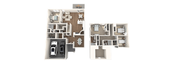 a 3d rendering of a floor plan of a house with a car