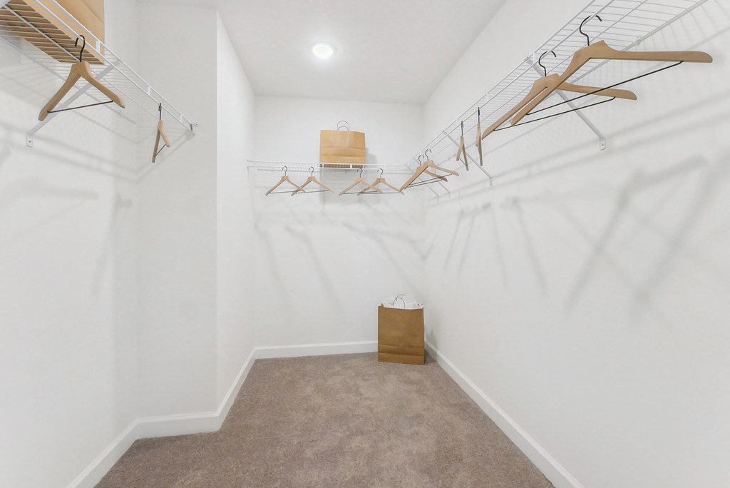 Spacious walk-in closet with built-in shelving system
