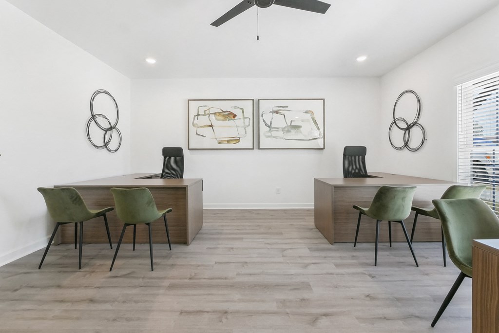 Business center with contemporary décor and lighting