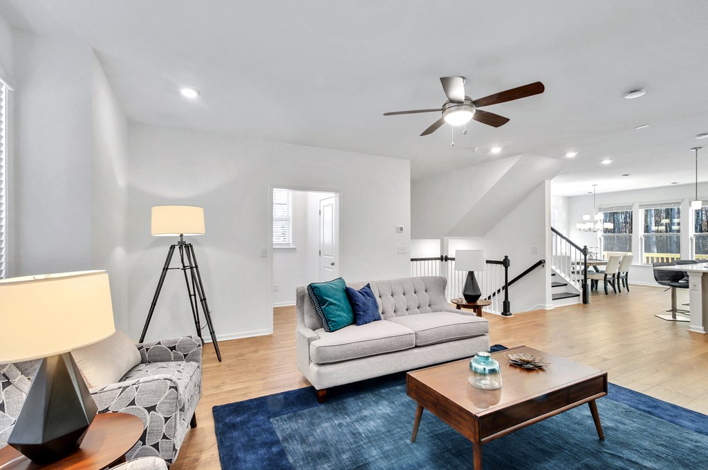 a living room with a couch and a coffee table