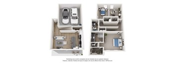 Two white cars are parked in a garage.