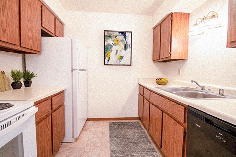 a kitchen with a sink and a refrigerator