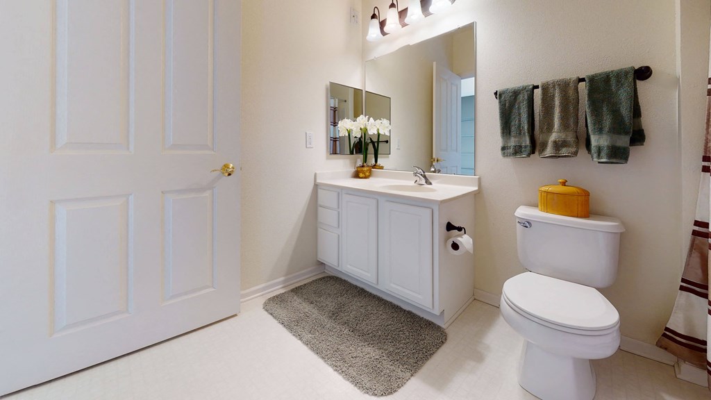 a bathroom with a toilet sink and mirror