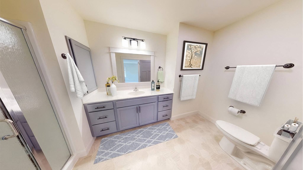 a bathroom with a sink toilet and a shower