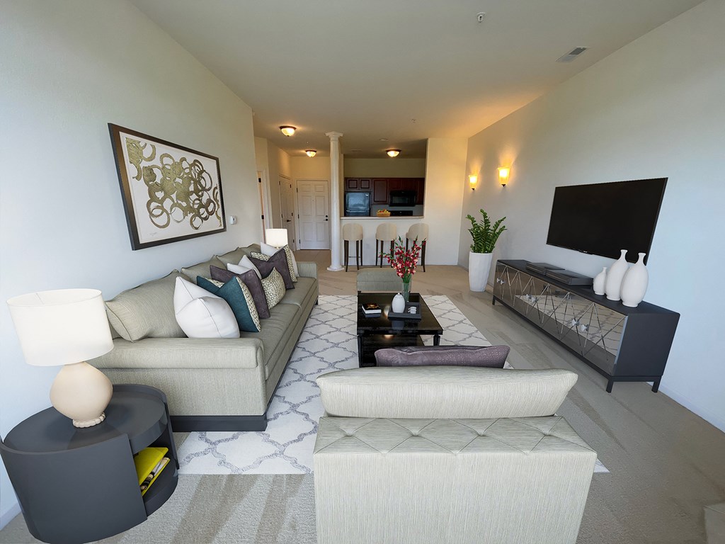 a living room with a couch and a tv