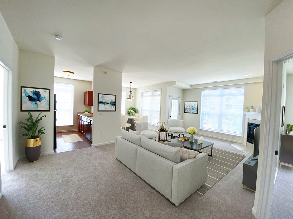 a living room with a couch and a table