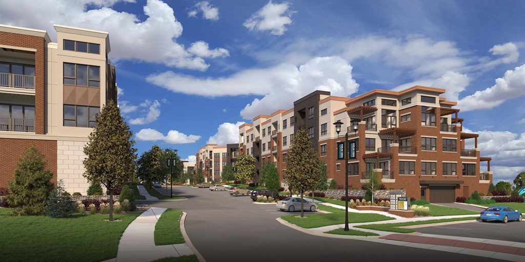 a rendering of an apartment building on a city street