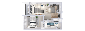 a floor plan of a two bedroom apartment with a bathroom and kitchen