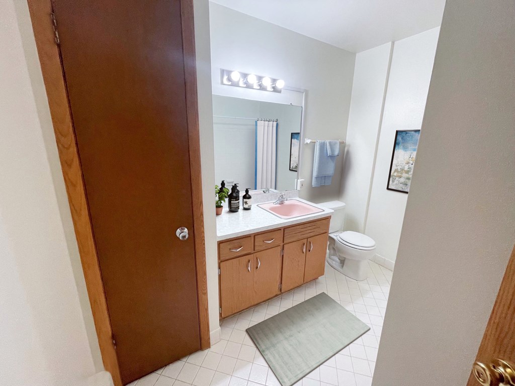 a full view of a bathroom with a sink and toilet