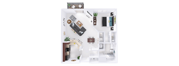 a floor plan of a house with a bedroom and a living room