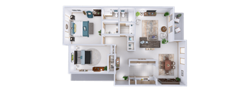 3d floor plan of a house with bedrooms and a living room