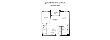 A floor plan of a 1,170 square foot apartment with two bedrooms and two bathrooms.