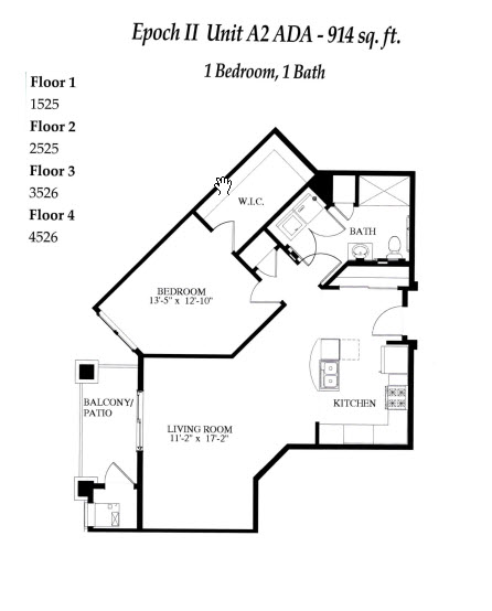 A black and white image of a floor plan for a 914 square foot apartment.