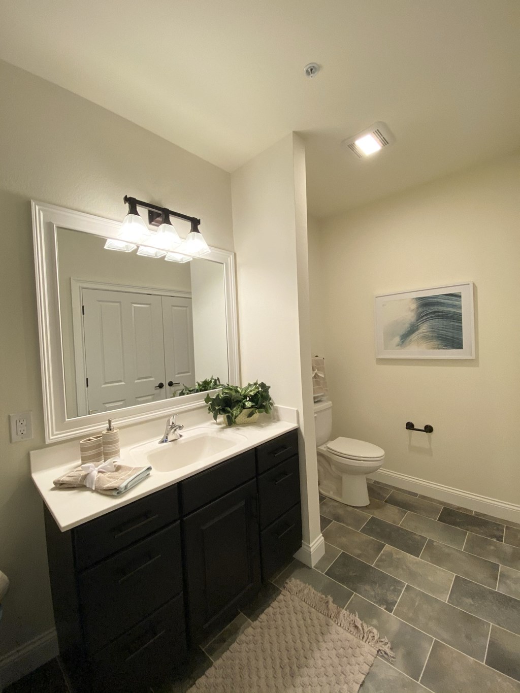 a bathroom with a sink and a mirror and a toilet