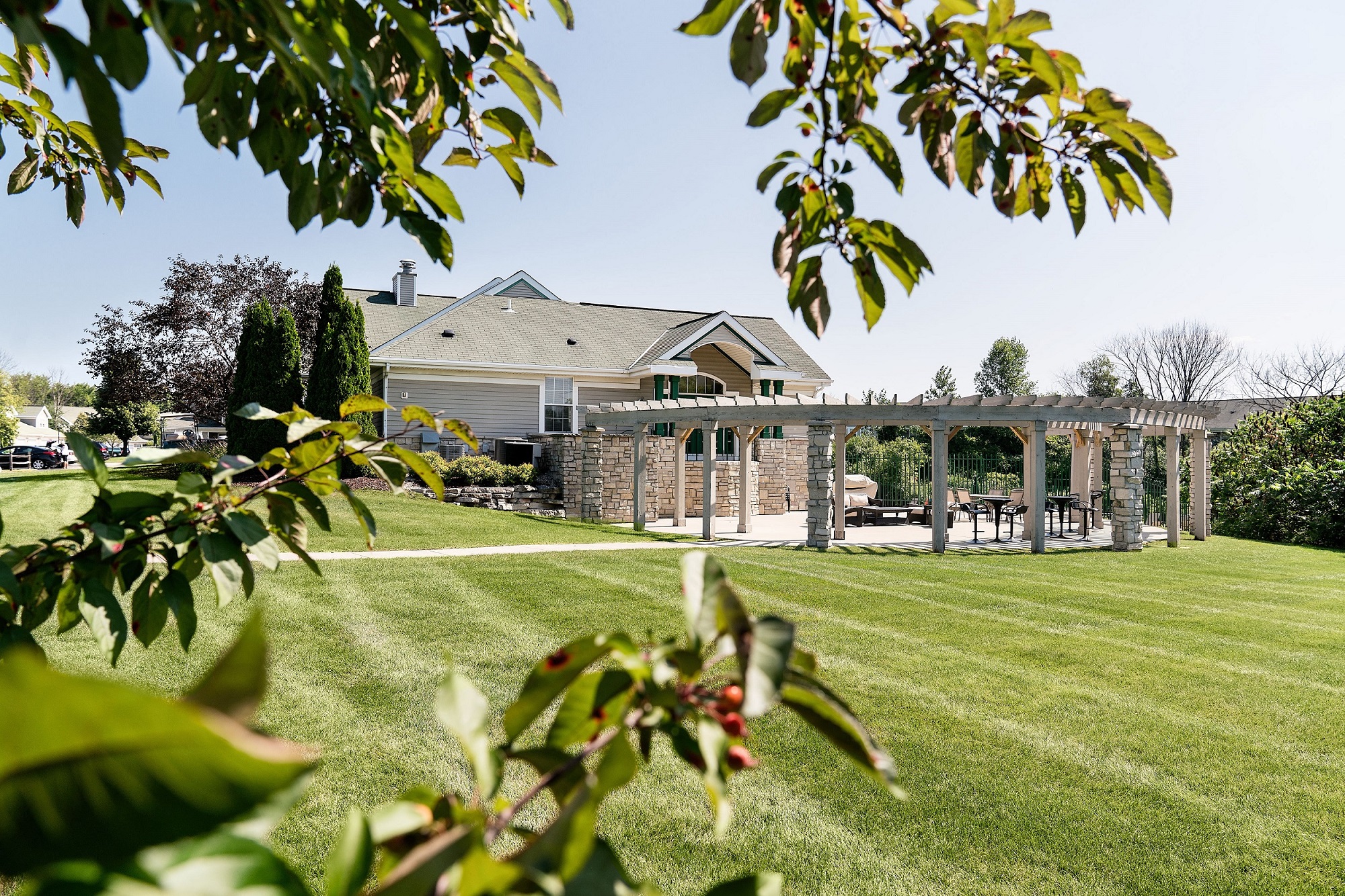 gorgeous grounds with private clubhouse and sitting or picnic area.