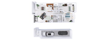 A floor plan of a house with a car garage.
