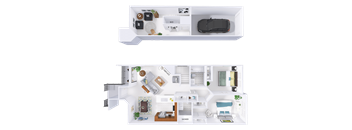 A top-down view of a two-bedroom apartment layout.