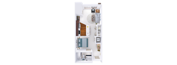 Floor plan of a house with a bedroom and a bathroom