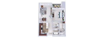 a stylized floor plan of a studio apartment