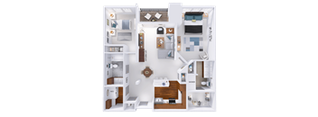a 3d rendering of a bedroom and bathroom floor plan