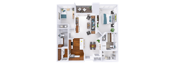 a 3d rendering of a bedroom and bathroom floor plan