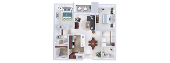 a 3d floor plan of a house with furniture and a living room