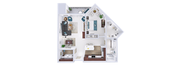 a 3d floor plan of a house with a bedroom and a living room