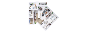 3d floor plan of a home with a bedroom and a living room
