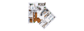 a 3d floor plan of a house with bedrooms and a living room
