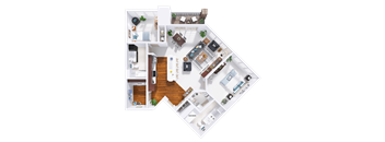 3d floor plan of a house with bedrooms and a living room