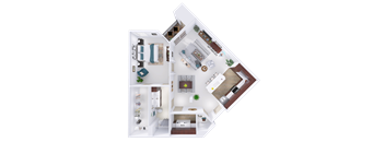 a floor plan of a house with a bedroom and a living room