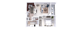 a 3d floor plan of a house with a bedroom and a living room