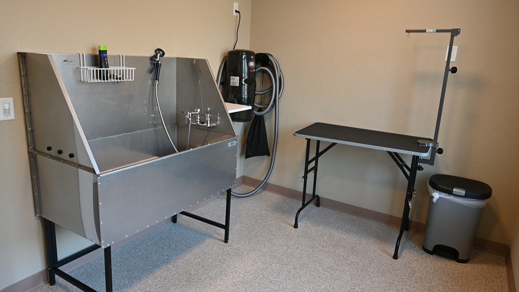 a sink and a table in a room