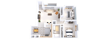 a floor plan of a two bedroom apartment with a bathroom and kitchen