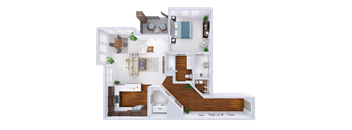 a floor plan of a house with a bedroom and a living room