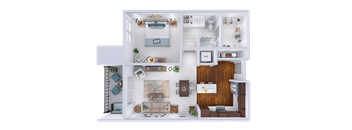 a 3d floor plan of a house with a bedroom and a living room