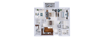 a 3d rendering of a bedroom and living room floor plan