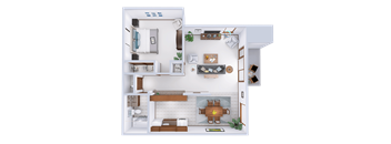 a floor plan of a house with a bedroom and a living room