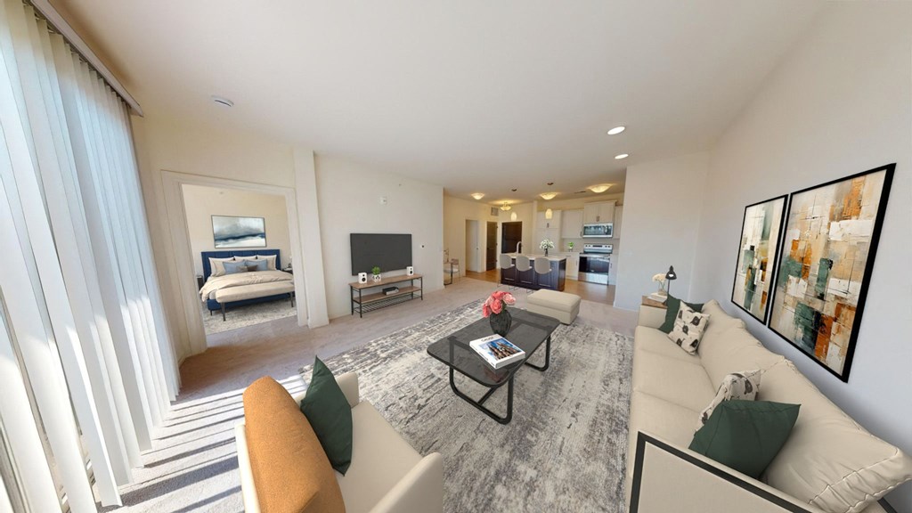 a living room with a couch and a table