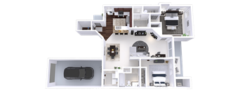 a floor plan of a home with a car in the garage