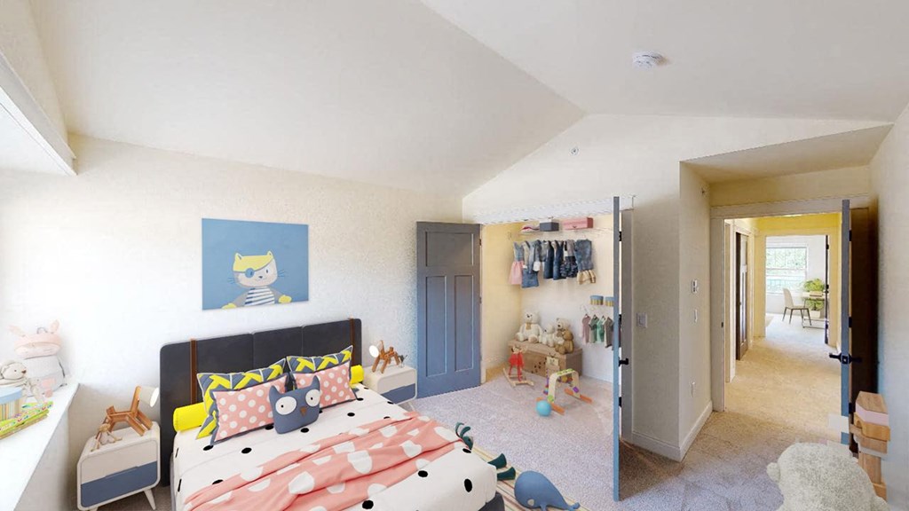 a bedroom with a bed and a closet